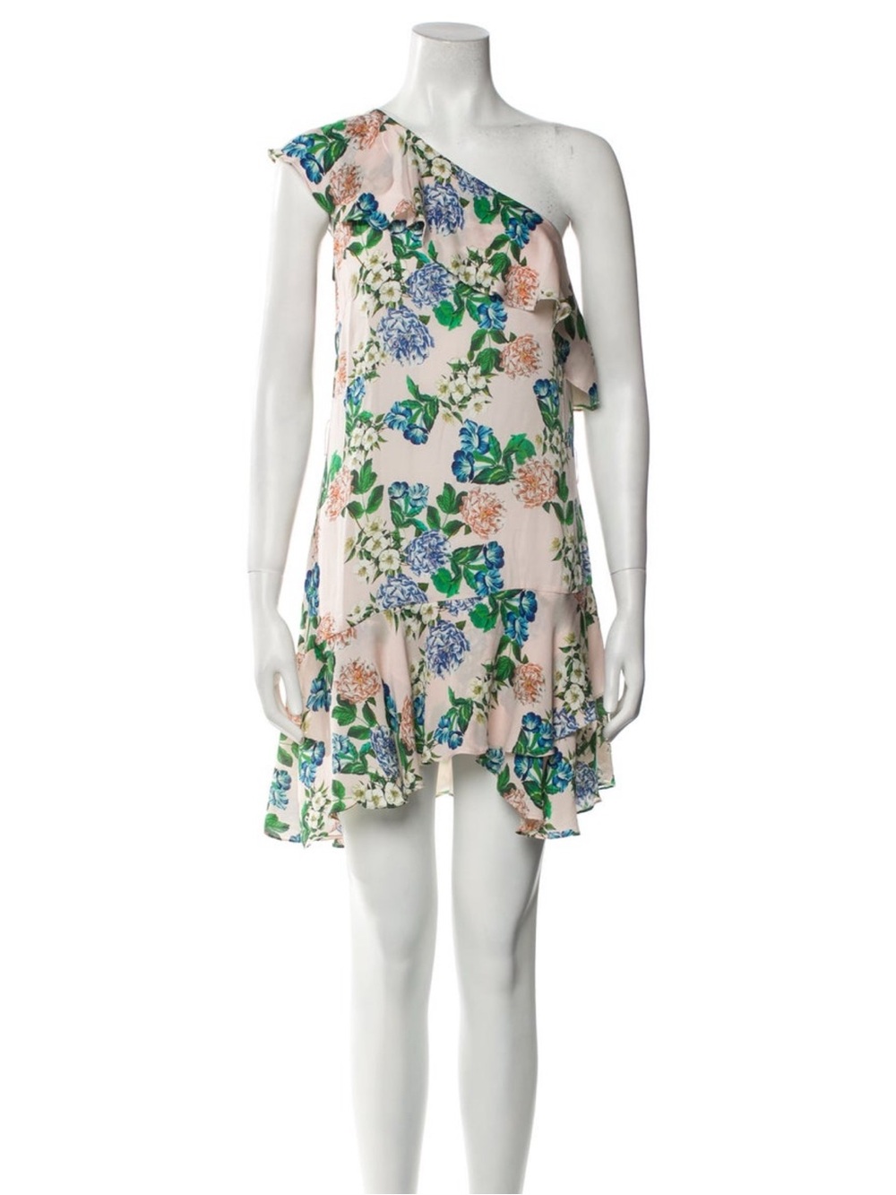 Marissa Webb 100% Silk Floral One-Shoulder Asymmetrical Mini Dress Size Small